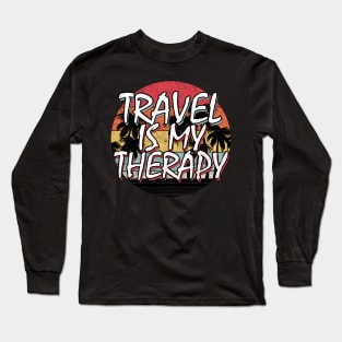 Travel Is my Therapy Distressed Palm Tree Sunset Long Sleeve T-Shirt